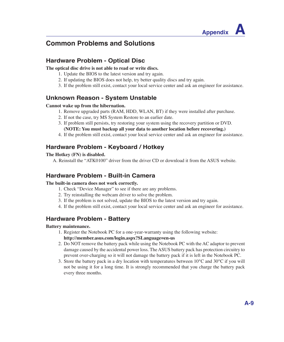 Common problems and solutions | Asus G1Sn User Manual | Page 65 / 89