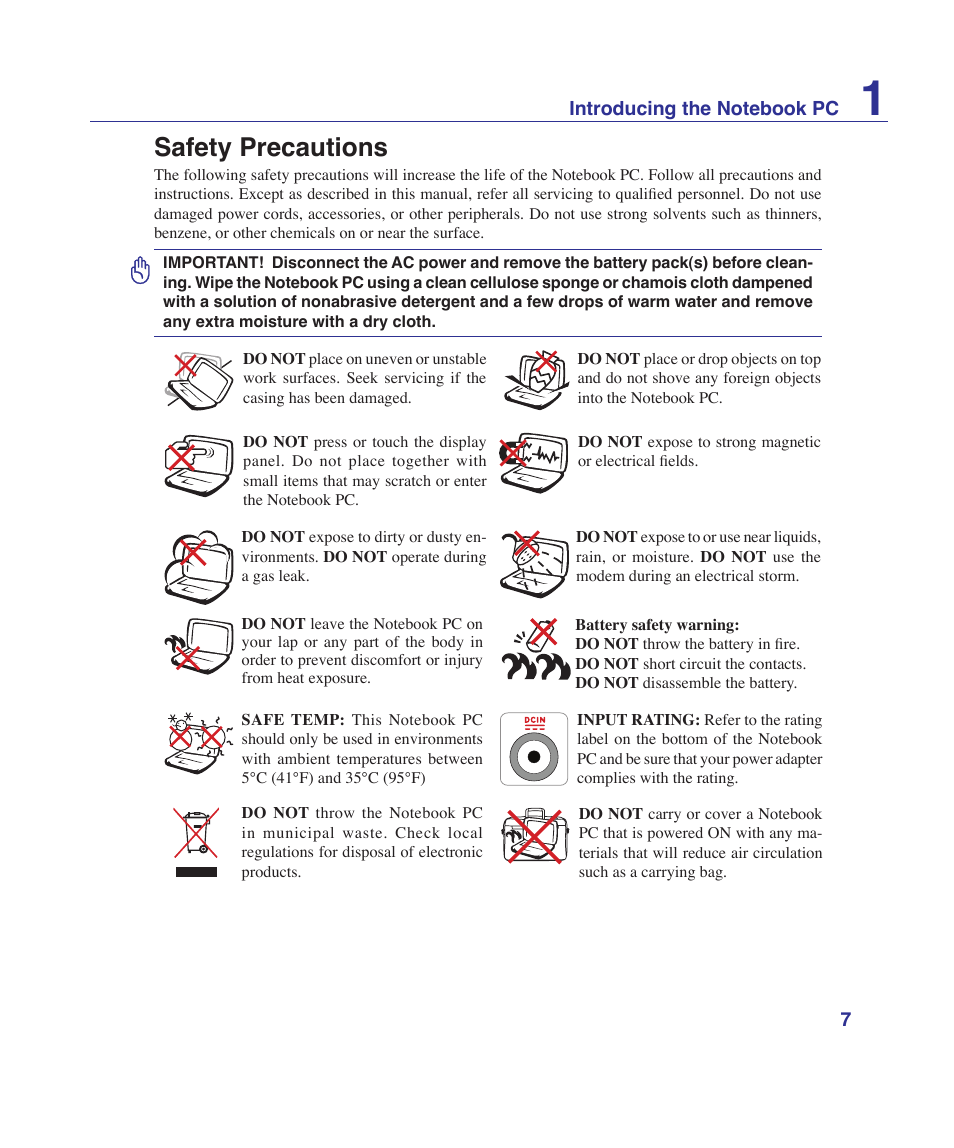 Safety precautions | Asus G1Sn User Manual | Page 7 / 89