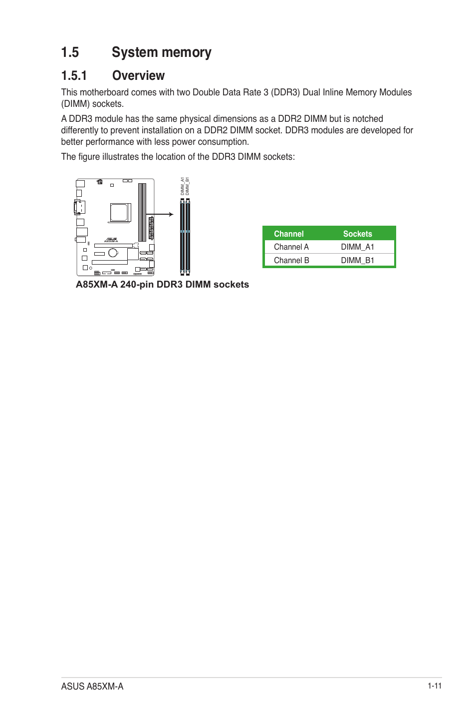 5 system memory, 1 overview, 5 system memory -11 | Overview -11 | Asus A85XM-A User Manual | Page 23 / 78