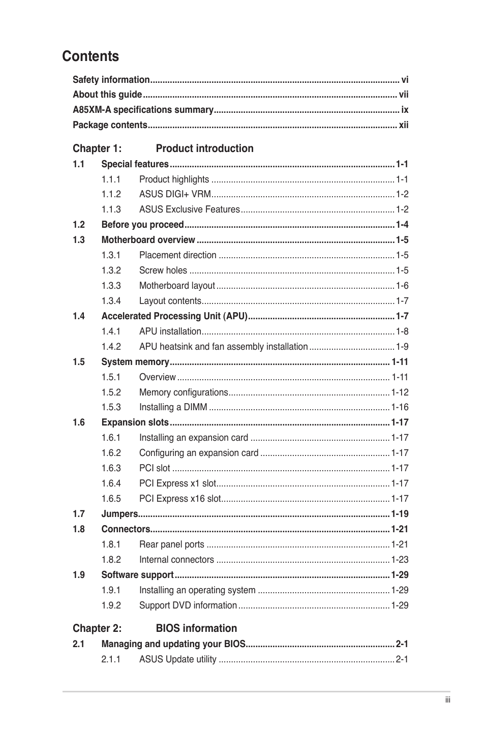 Asus A85XM-A User Manual | Page 3 / 78