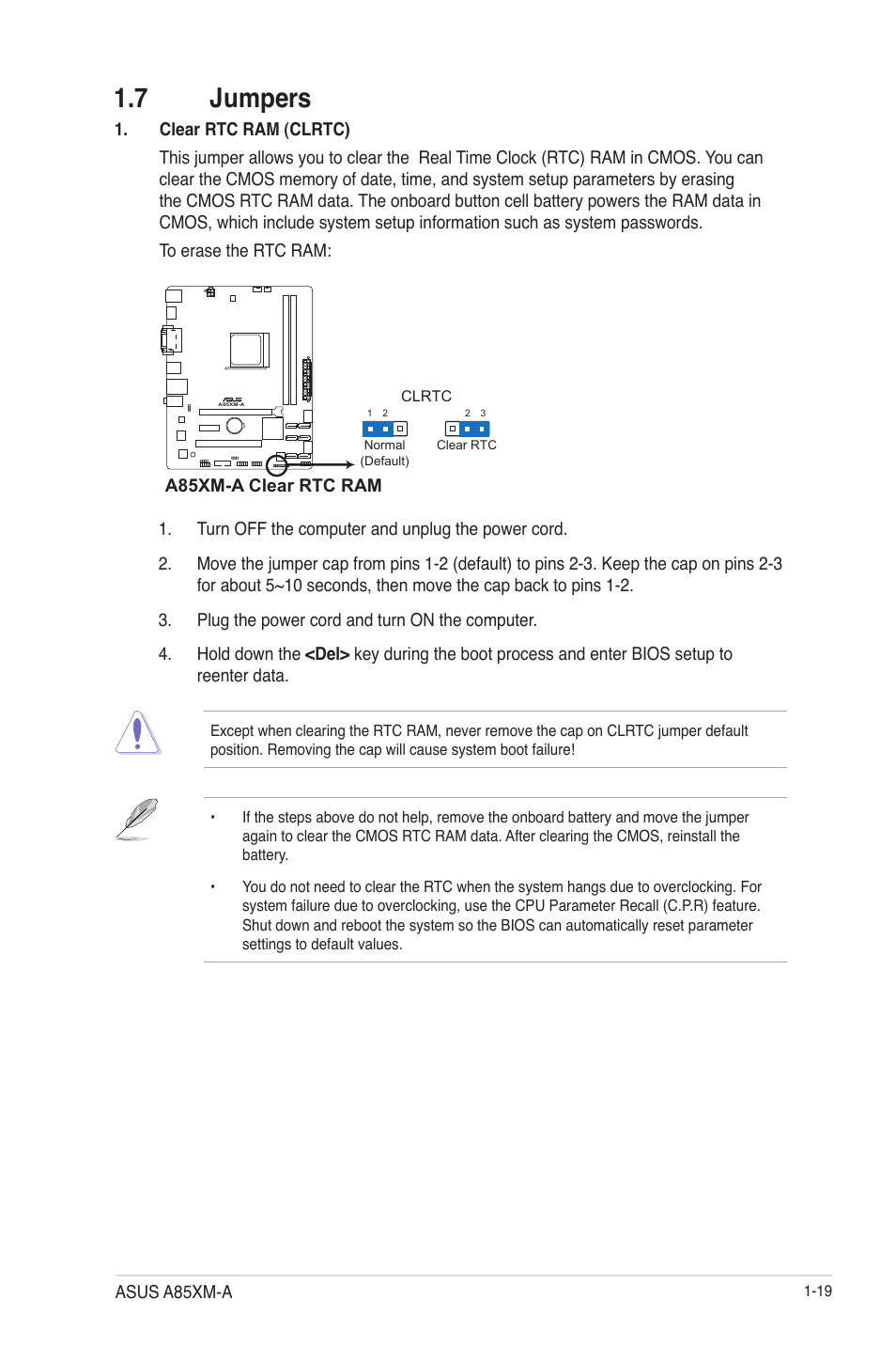 7 jumpers, 7 jumpers -19 | Asus A85XM-A User Manual | Page 31 / 78