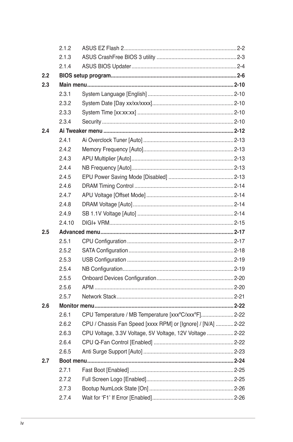 Asus A85XM-A User Manual | Page 4 / 78