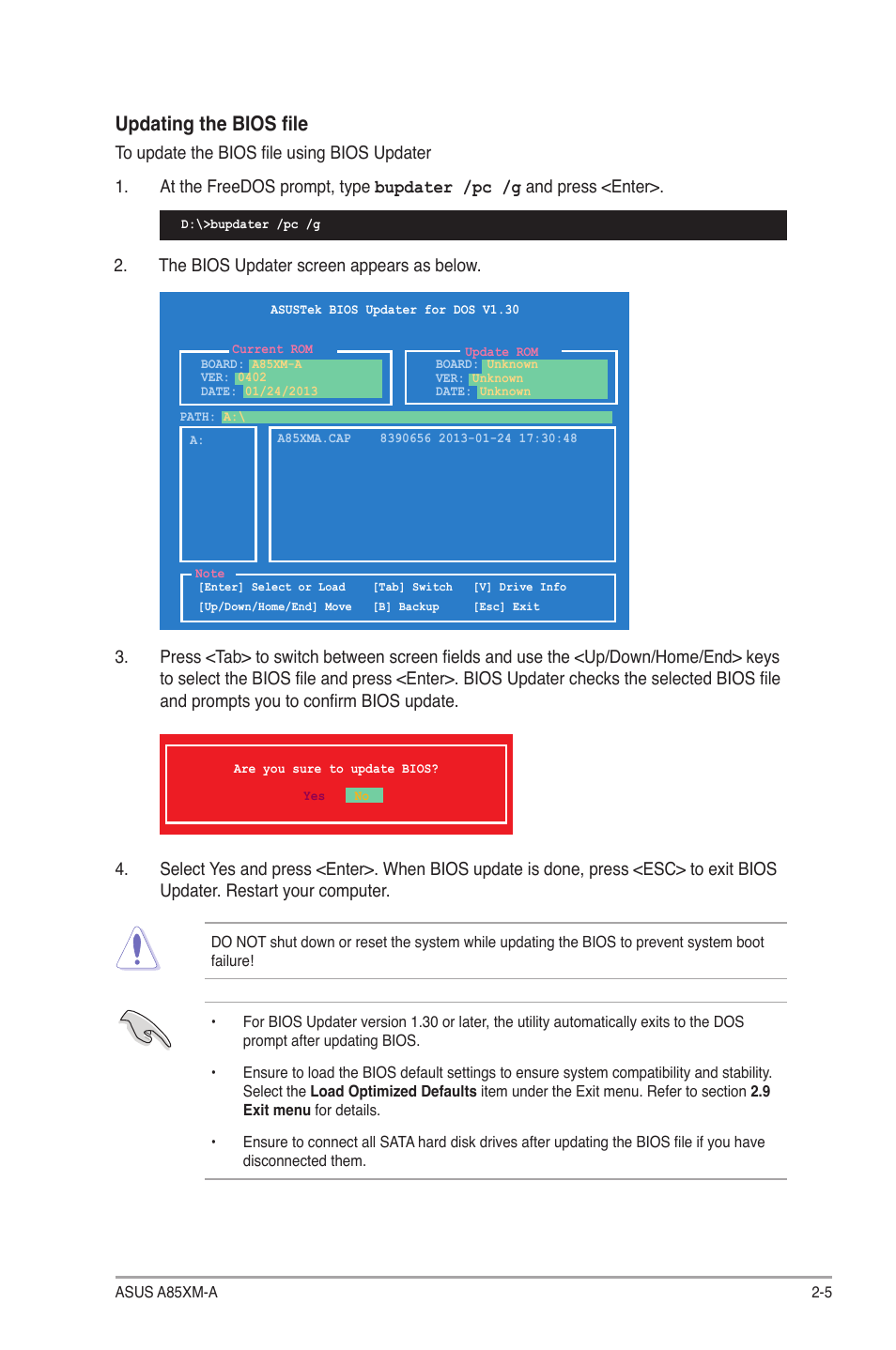 Updating the bios file | Asus A85XM-A User Manual | Page 47 / 78