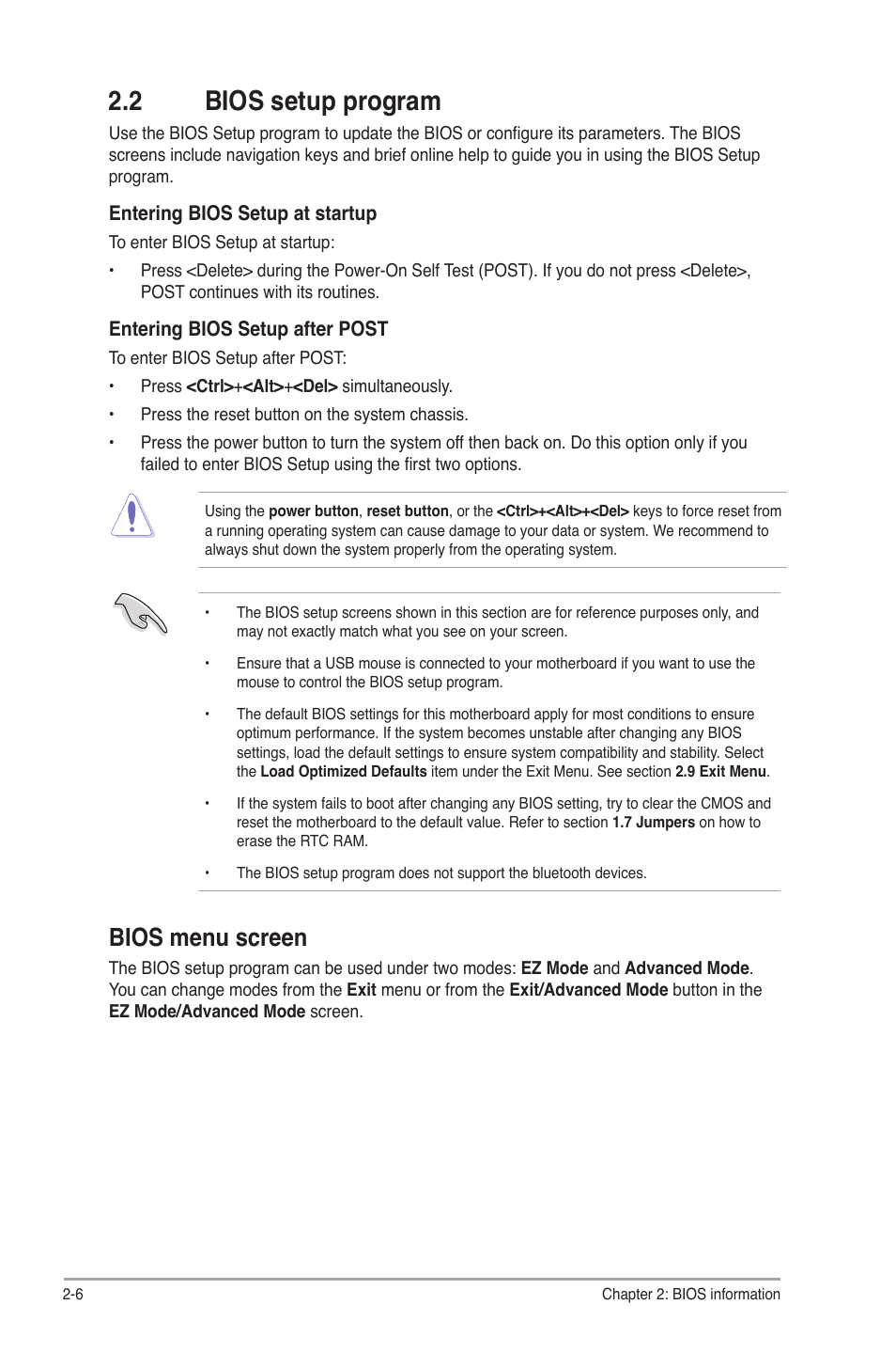 2 bios setup program, 2 bios setup program -6, Bios menu screen | Asus A85XM-A User Manual | Page 48 / 78