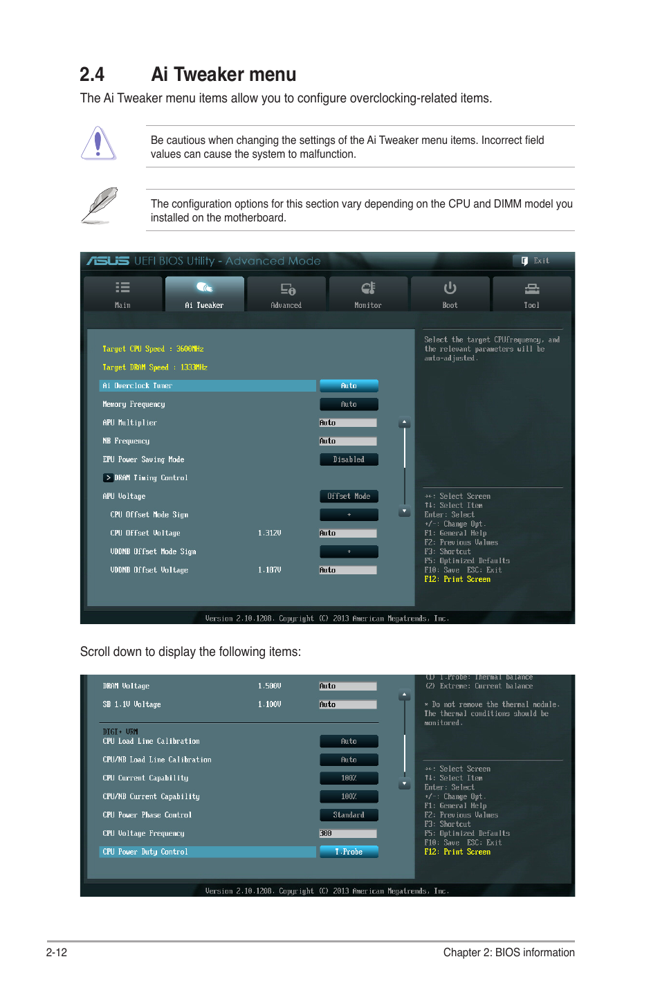 4 ai tweaker menu, 4 ai tweaker menu -12 | Asus A85XM-A User Manual | Page 54 / 78
