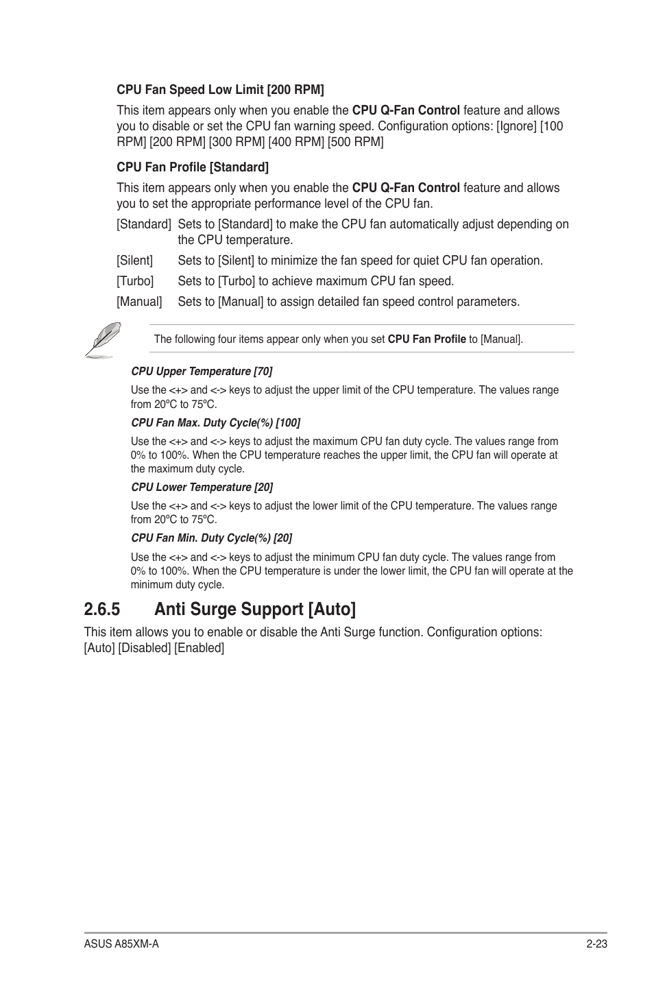 5 anti surge support [auto, Anti surge support [auto] -23 | Asus A85XM-A User Manual | Page 65 / 78