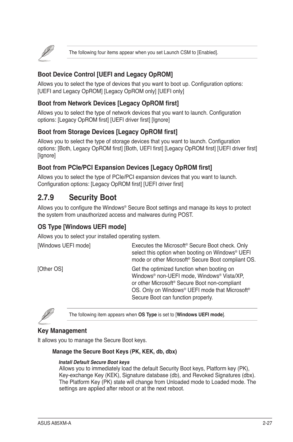 9 security boot, Security boot -27 | Asus A85XM-A User Manual | Page 69 / 78