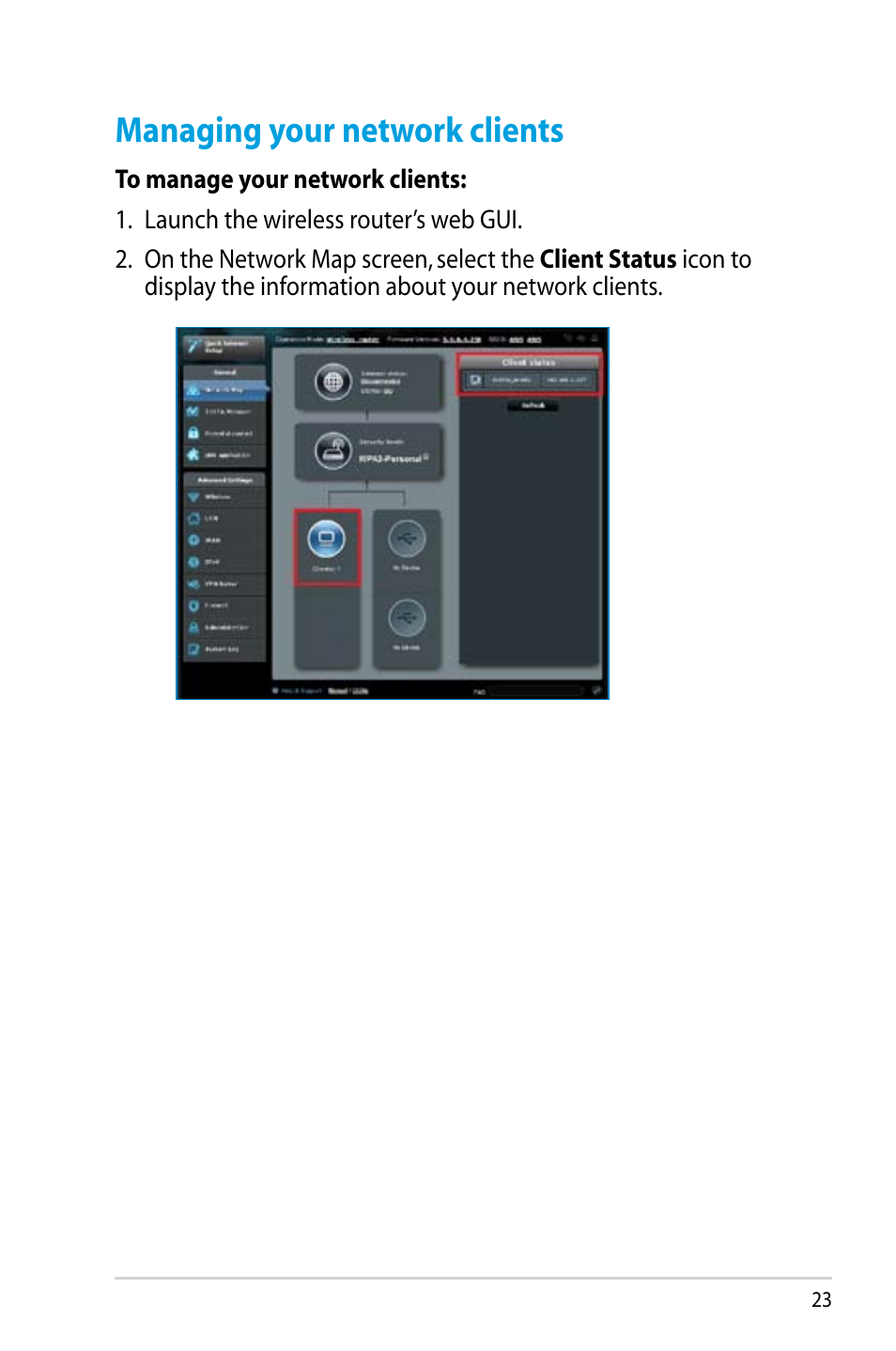 Managing your network clients | Asus RT-N56U User Manual | Page 23 / 68