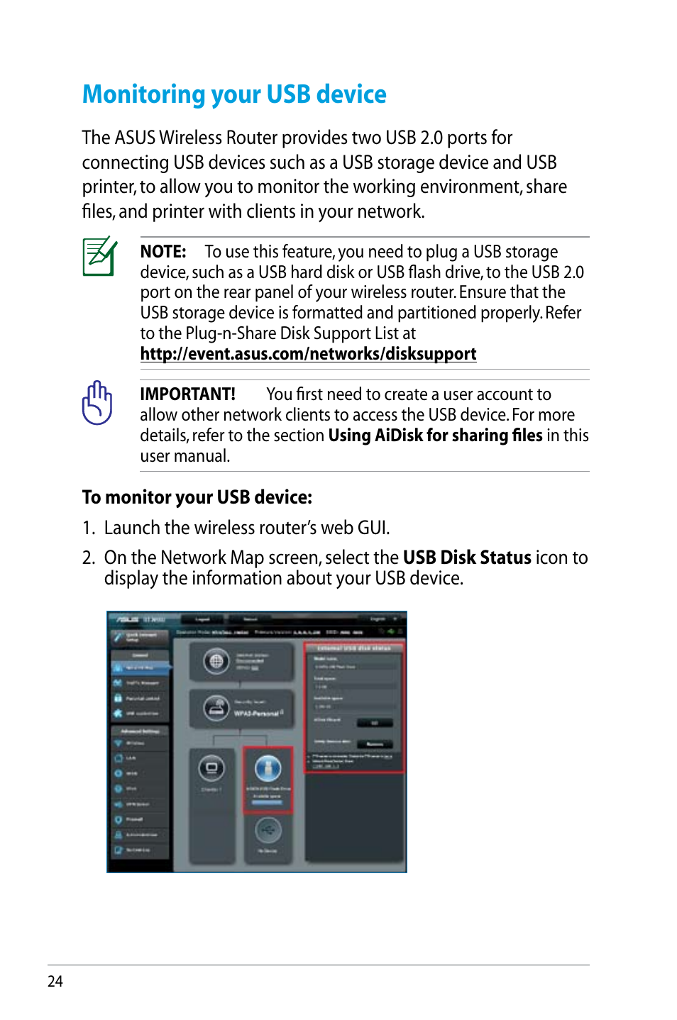 Monitoring your usb device | Asus RT-N56U User Manual | Page 24 / 68