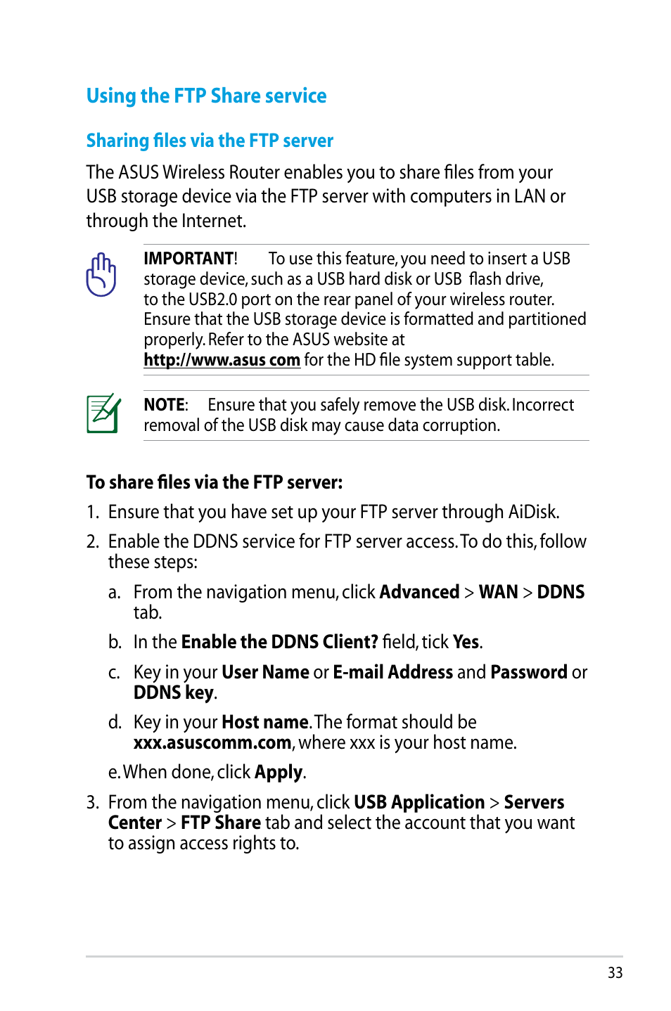 Using the ftp share service | Asus RT-N56U User Manual | Page 33 / 68
