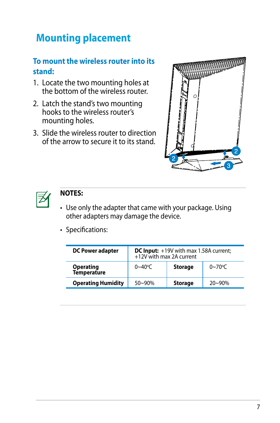Mounting placement | Asus RT-N56U User Manual | Page 7 / 68