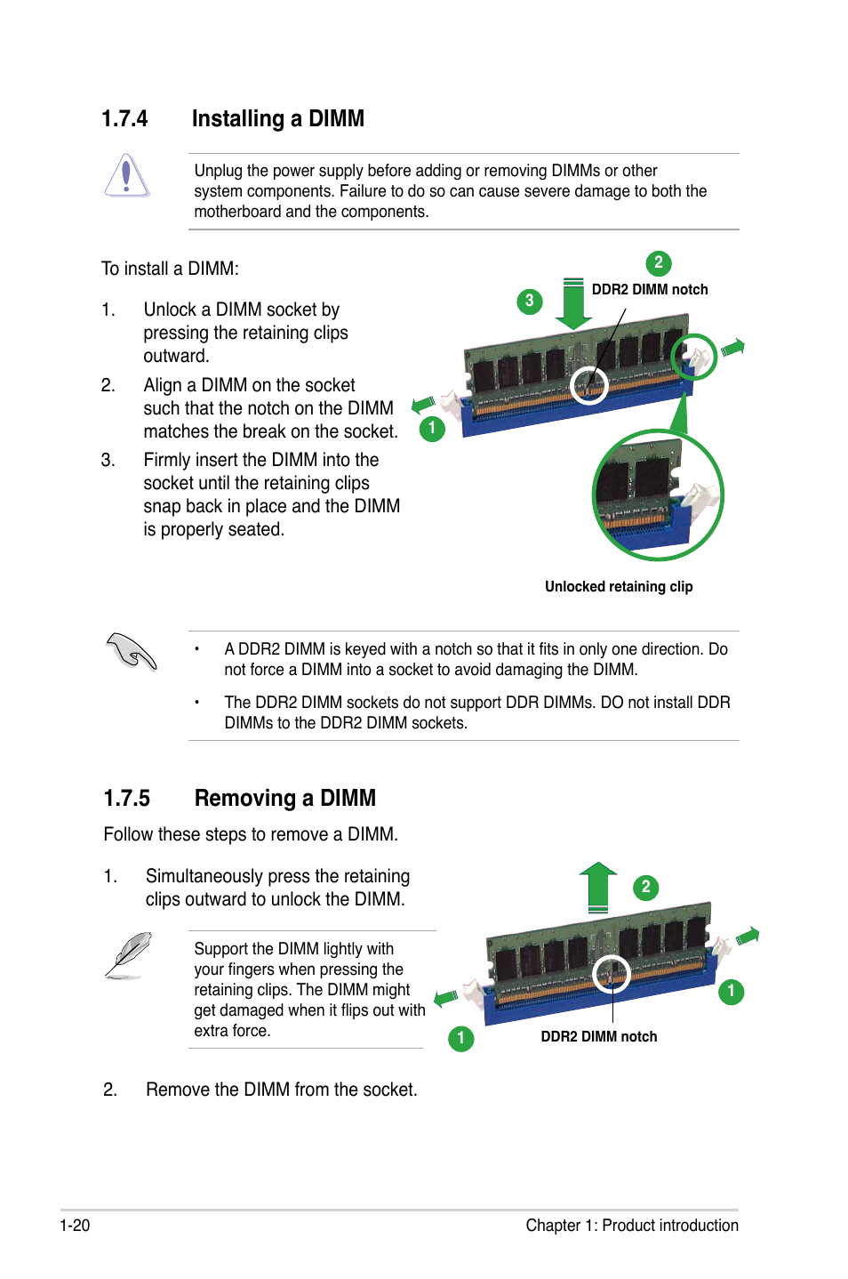 4 installing a dimm, 5 removing a dimm | Asus P5N-MX User Manual | Page 32 / 100