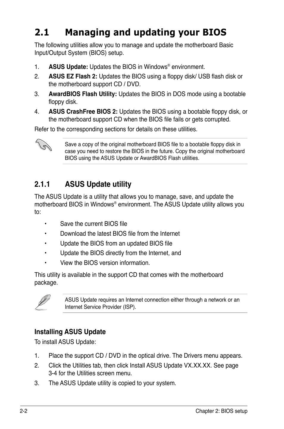 1 managing and updating your bios, 1 asus update utility | Asus P5N-MX User Manual | Page 50 / 100