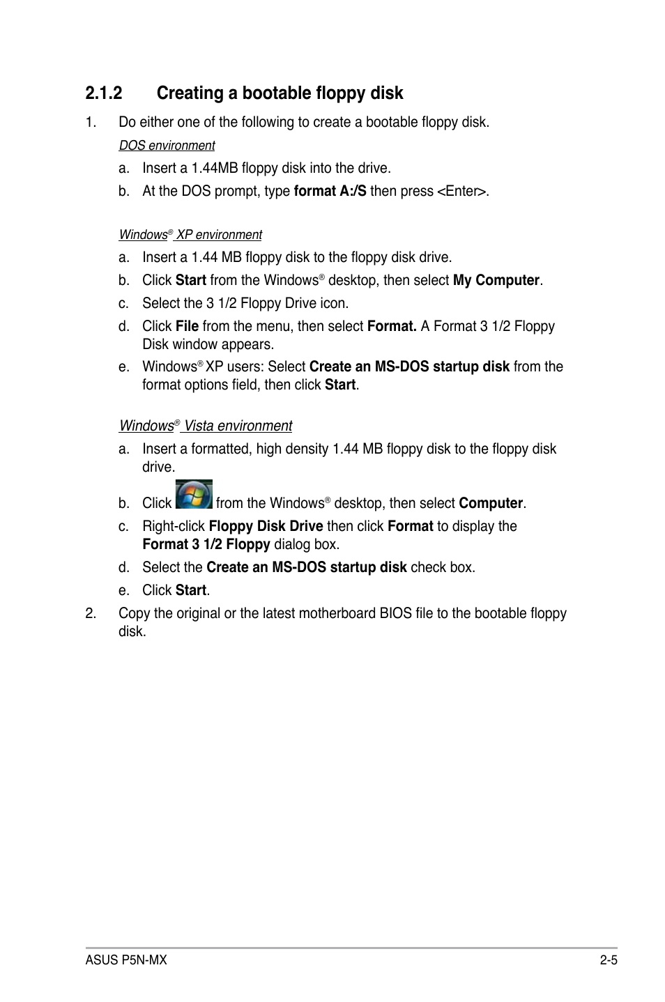 2 creating a bootable floppy disk | Asus P5N-MX User Manual | Page 53 / 100