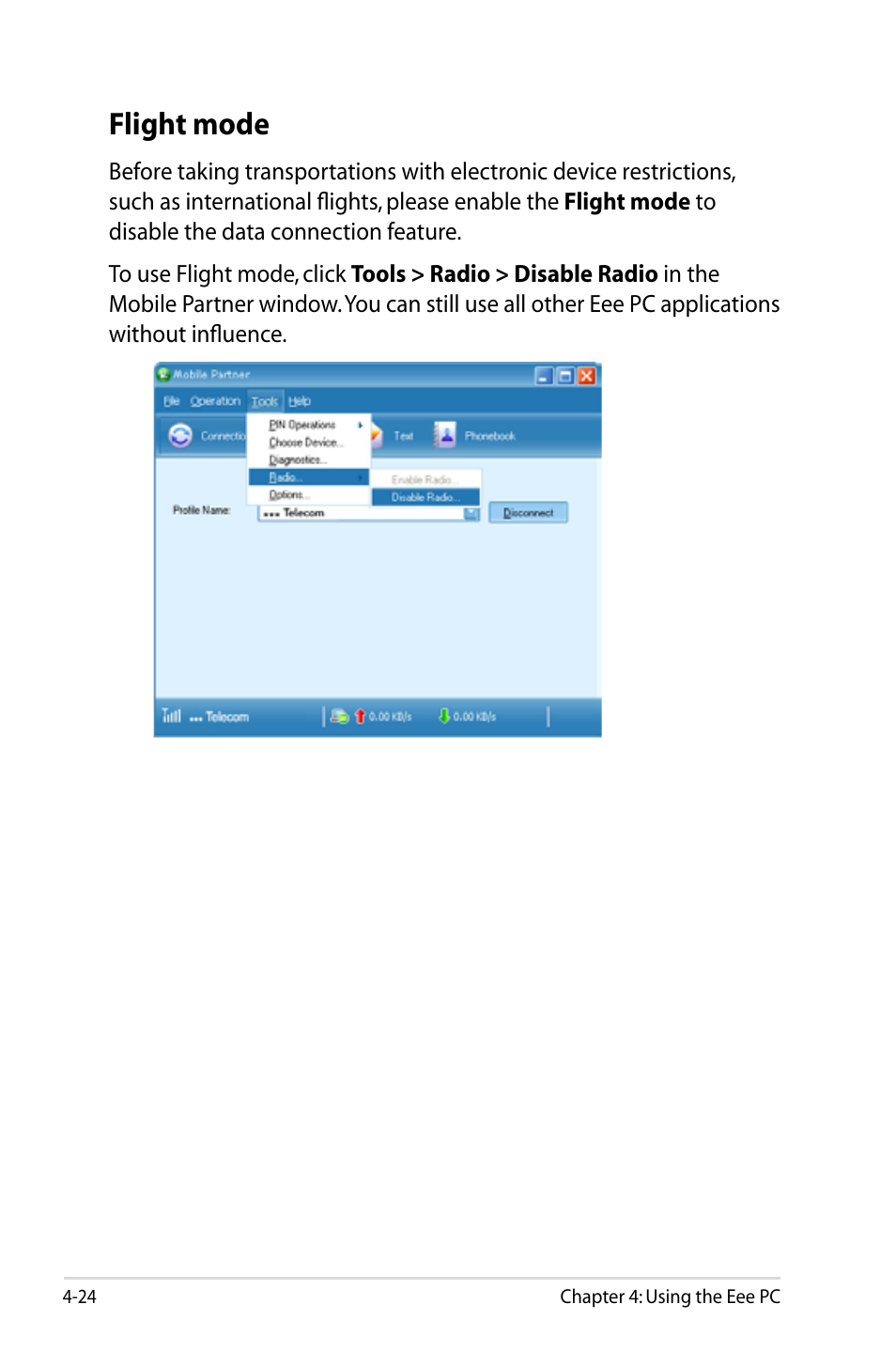 Flight mode, Flight mode -24 | Asus Eee PC 901/XP User Manual | Page 68 / 88