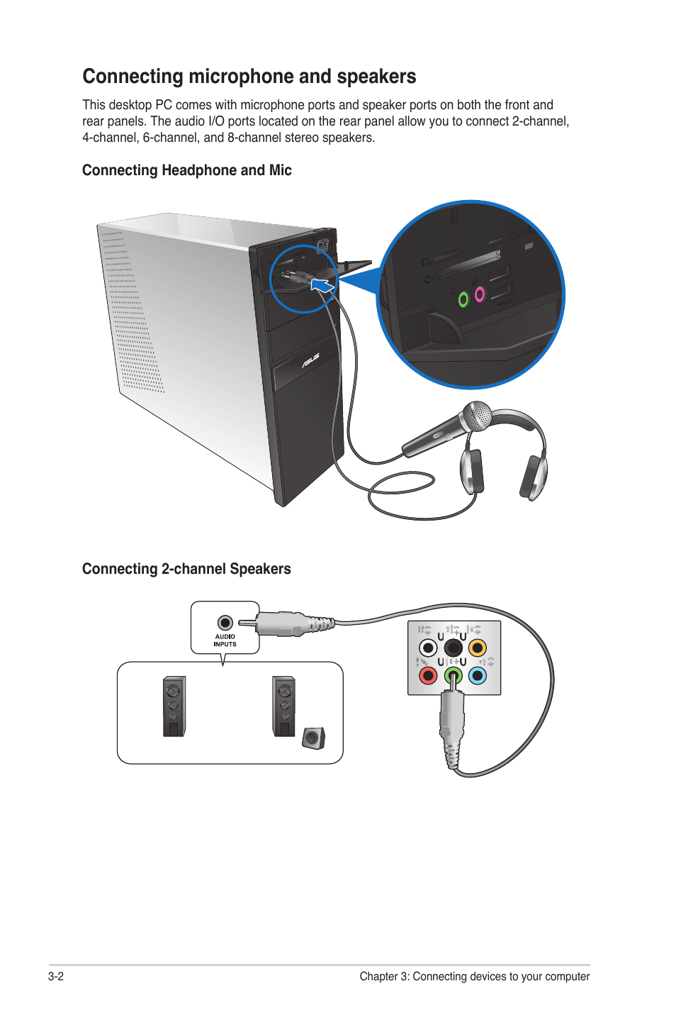 Connecting microphone and speakers | Asus CG5275 User Manual | Page 33 / 66