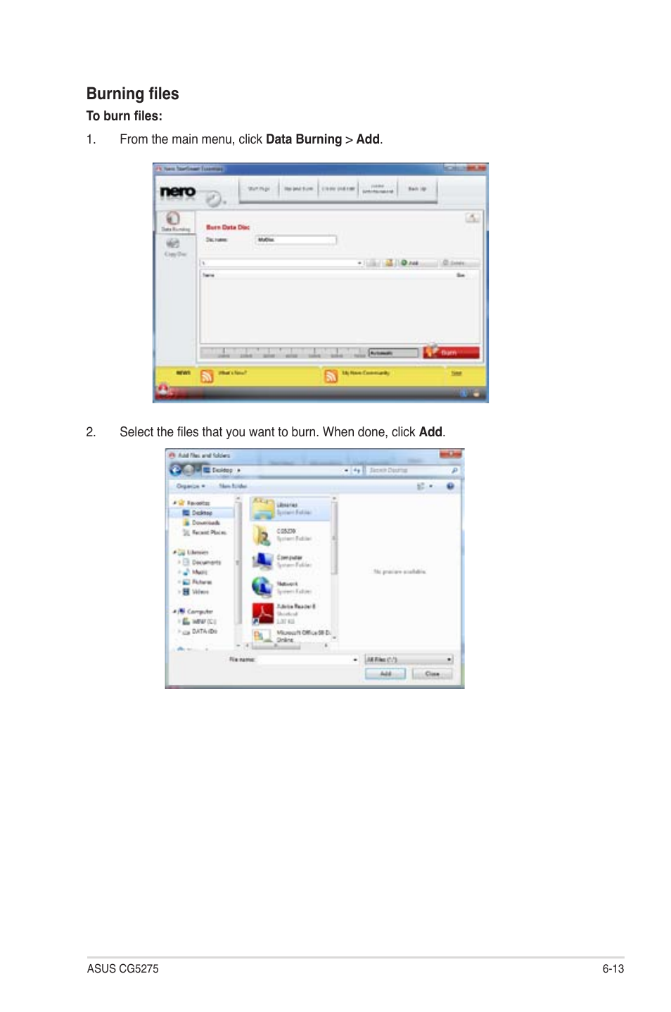 Burning files | Asus CG5275 User Manual | Page 61 / 66