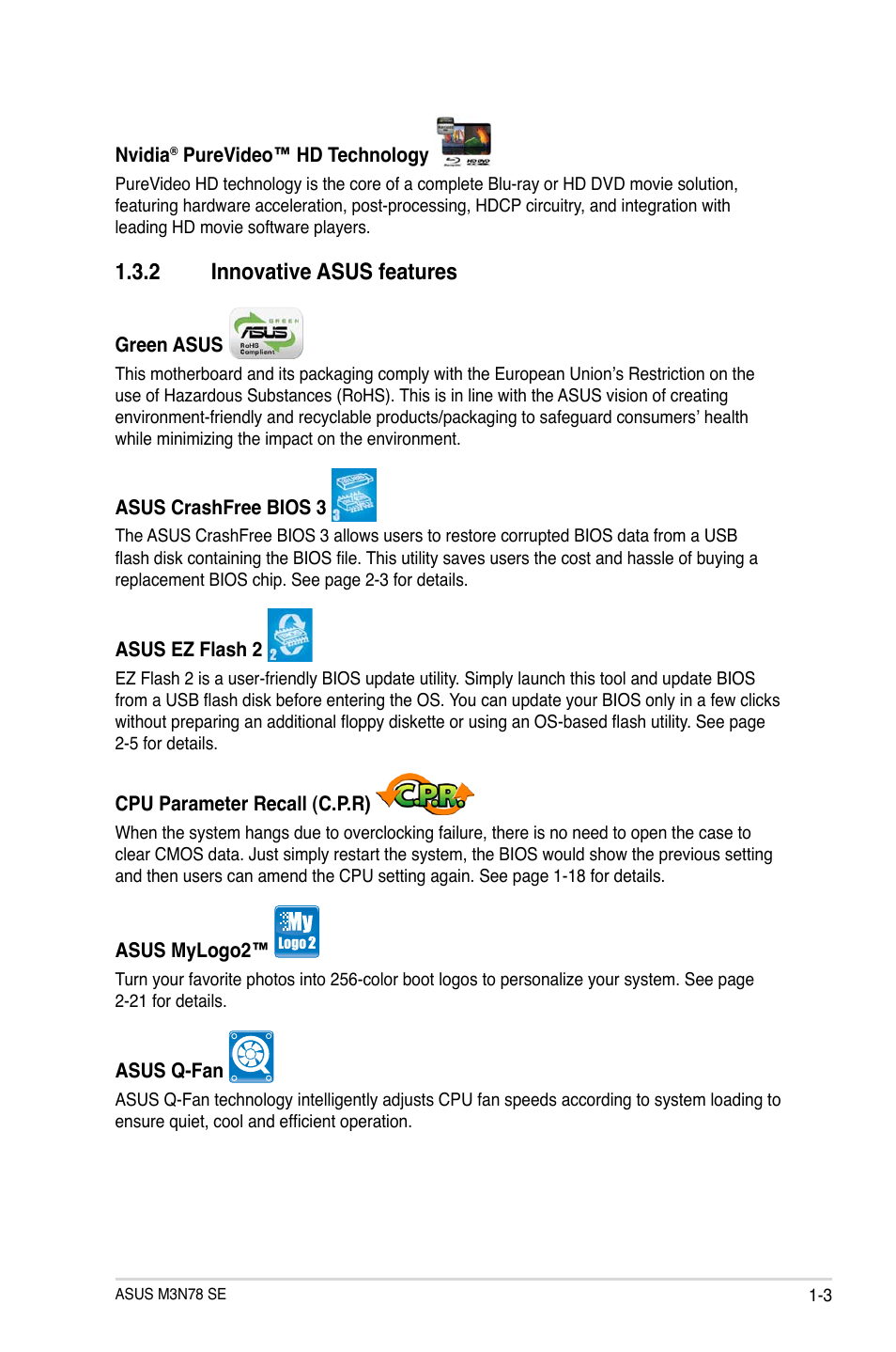 2 innovative asus features, Innovative asus features -3 | Asus M3N78 SE User Manual | Page 13 / 62