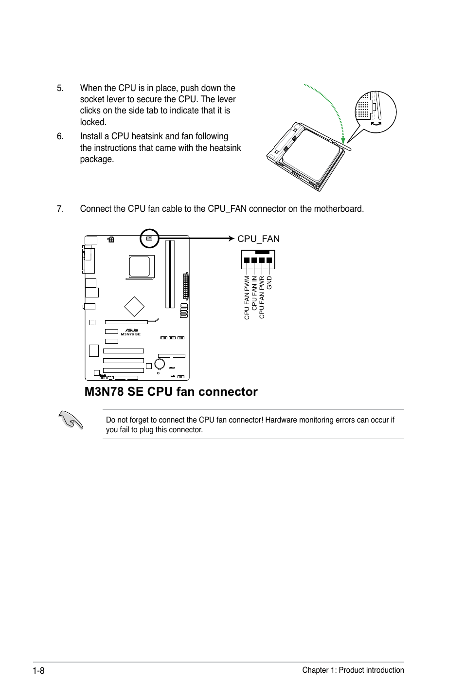 M3n78 se cpu fan connector | Asus M3N78 SE User Manual | Page 18 / 62