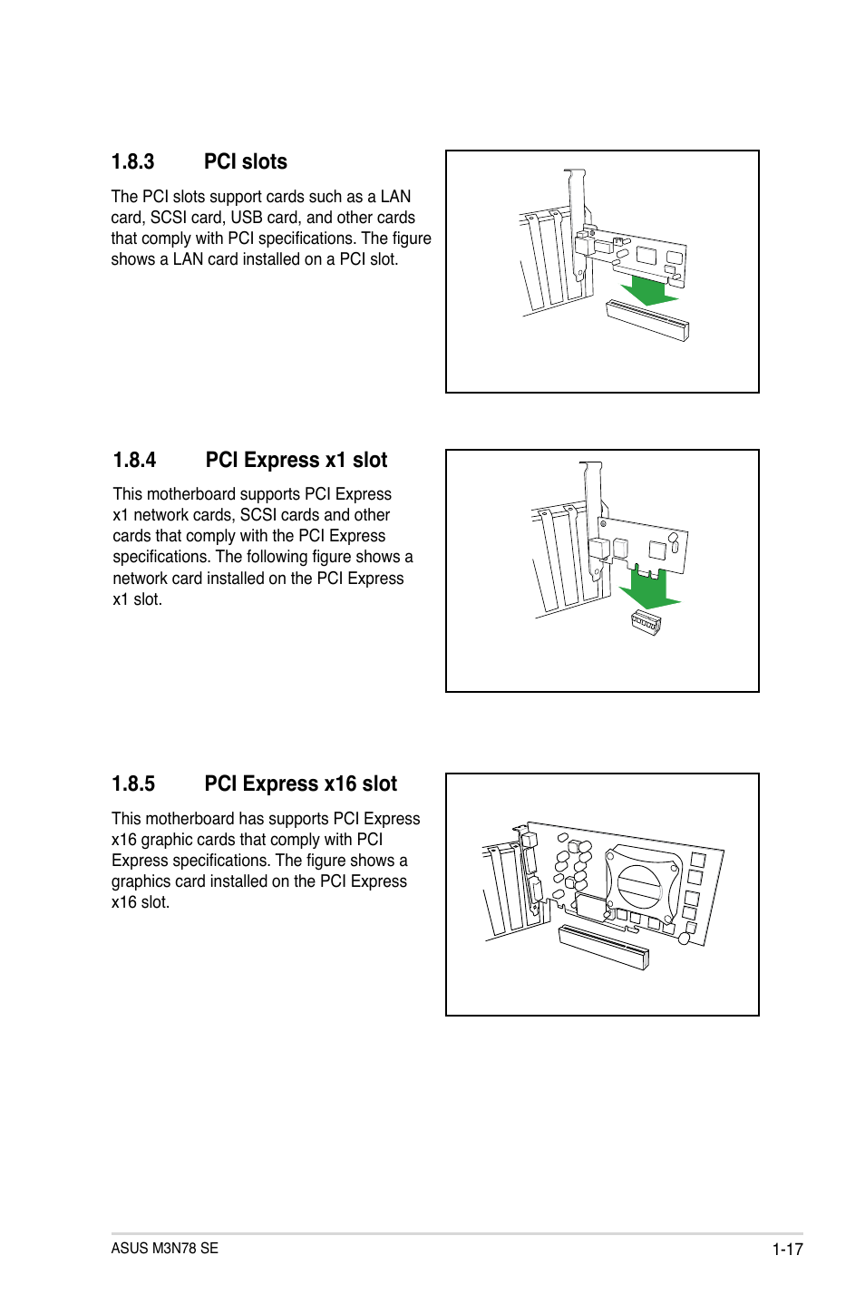 3 pci slots, 4 pci express x1 slot, 5 pci express x16 slot | Pci slots -17, Pci express x1 slot -17, Pci express x16 slot -17 | Asus M3N78 SE User Manual | Page 27 / 62