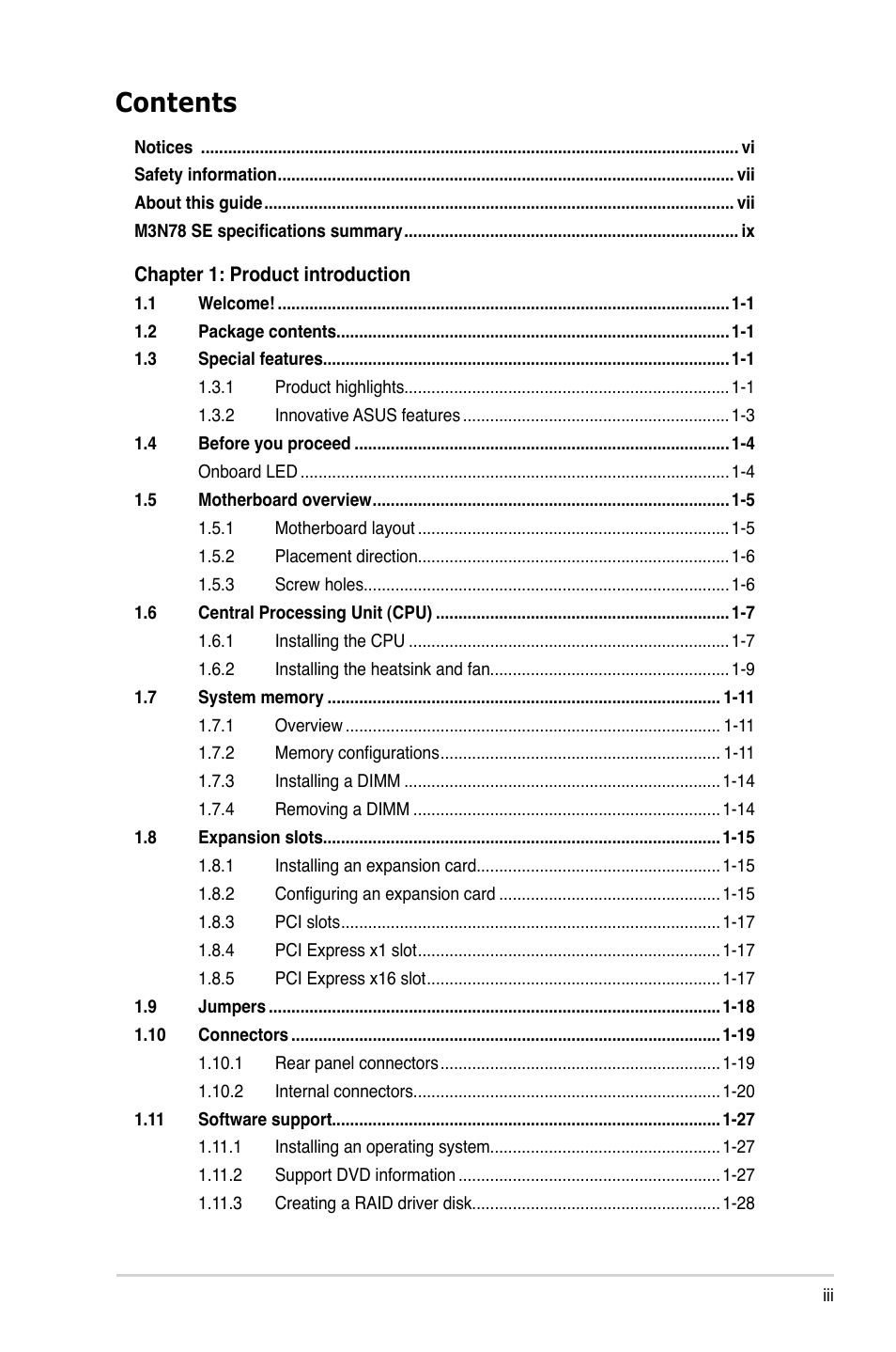 Asus M3N78 SE User Manual | Page 3 / 62