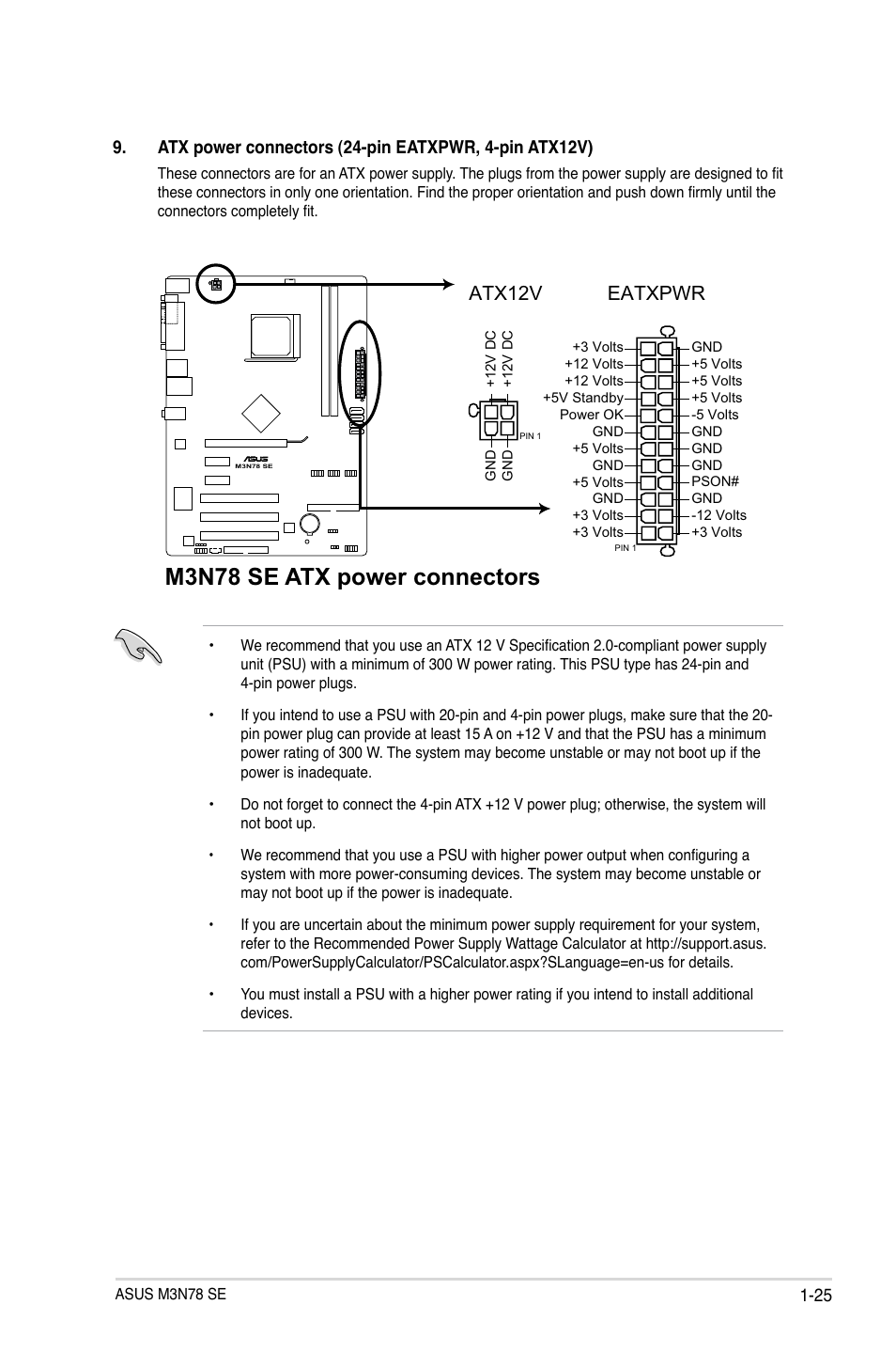 M3n78 se atx power connectors, Eatxpwr, Atx12v | Asus M3N78 SE User Manual | Page 35 / 62