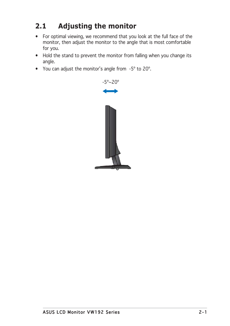 1 adjusting the monitor | Asus VW192T User Manual | Page 11 / 18