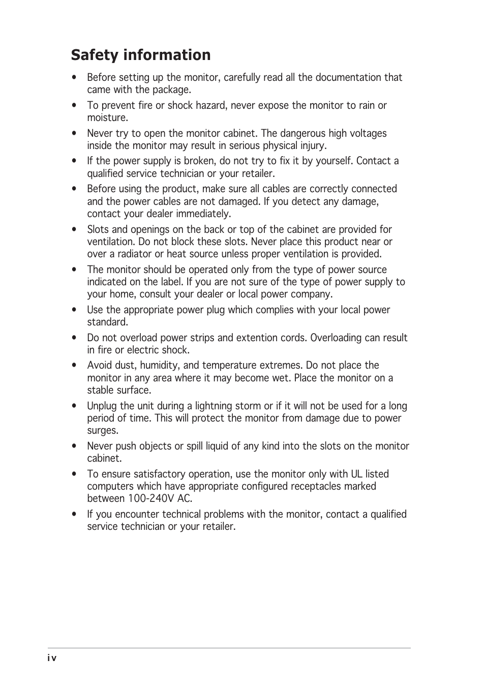 Safety information | Asus VW192T User Manual | Page 4 / 18