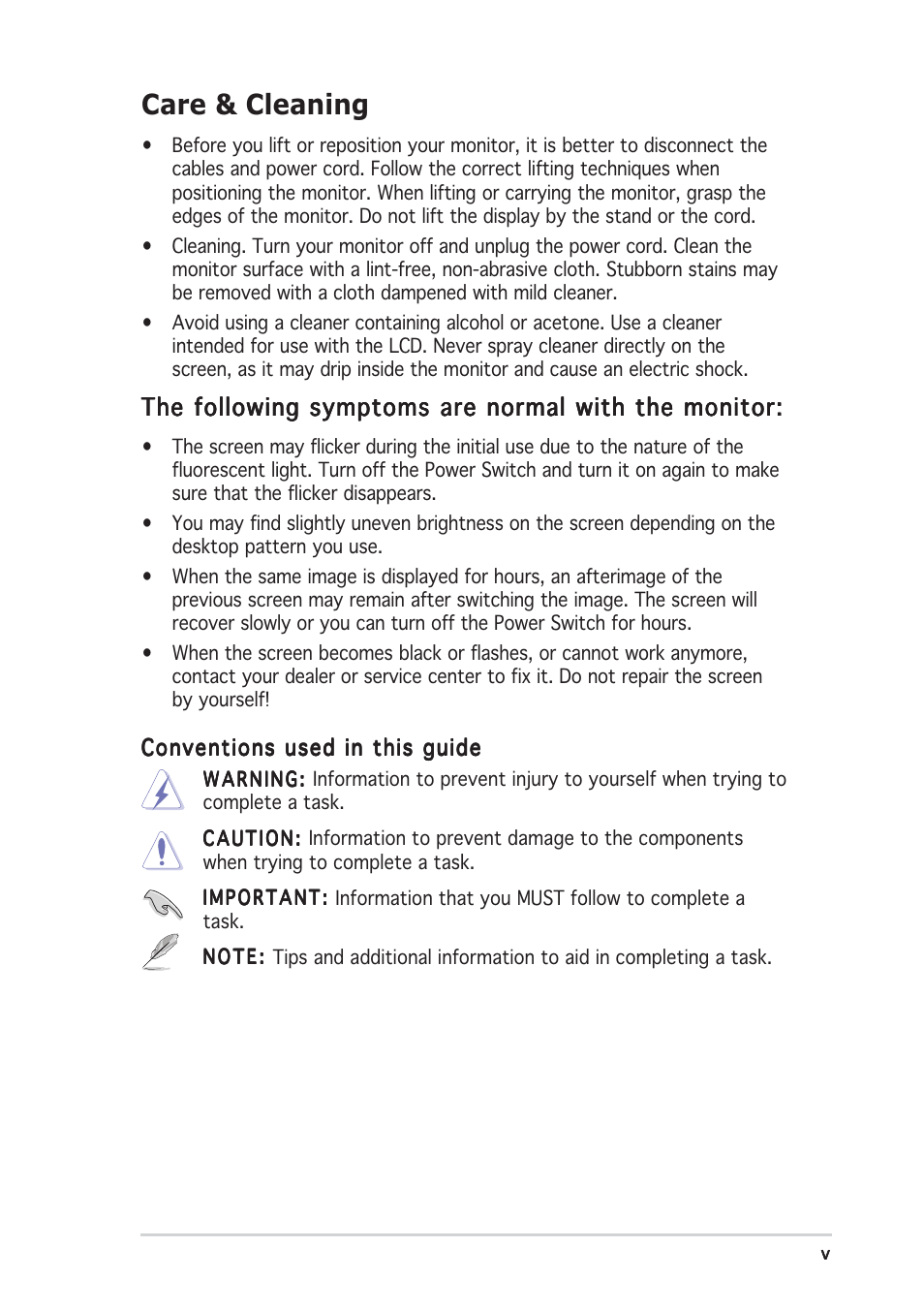 Care & cleaning | Asus VW192T User Manual | Page 5 / 18