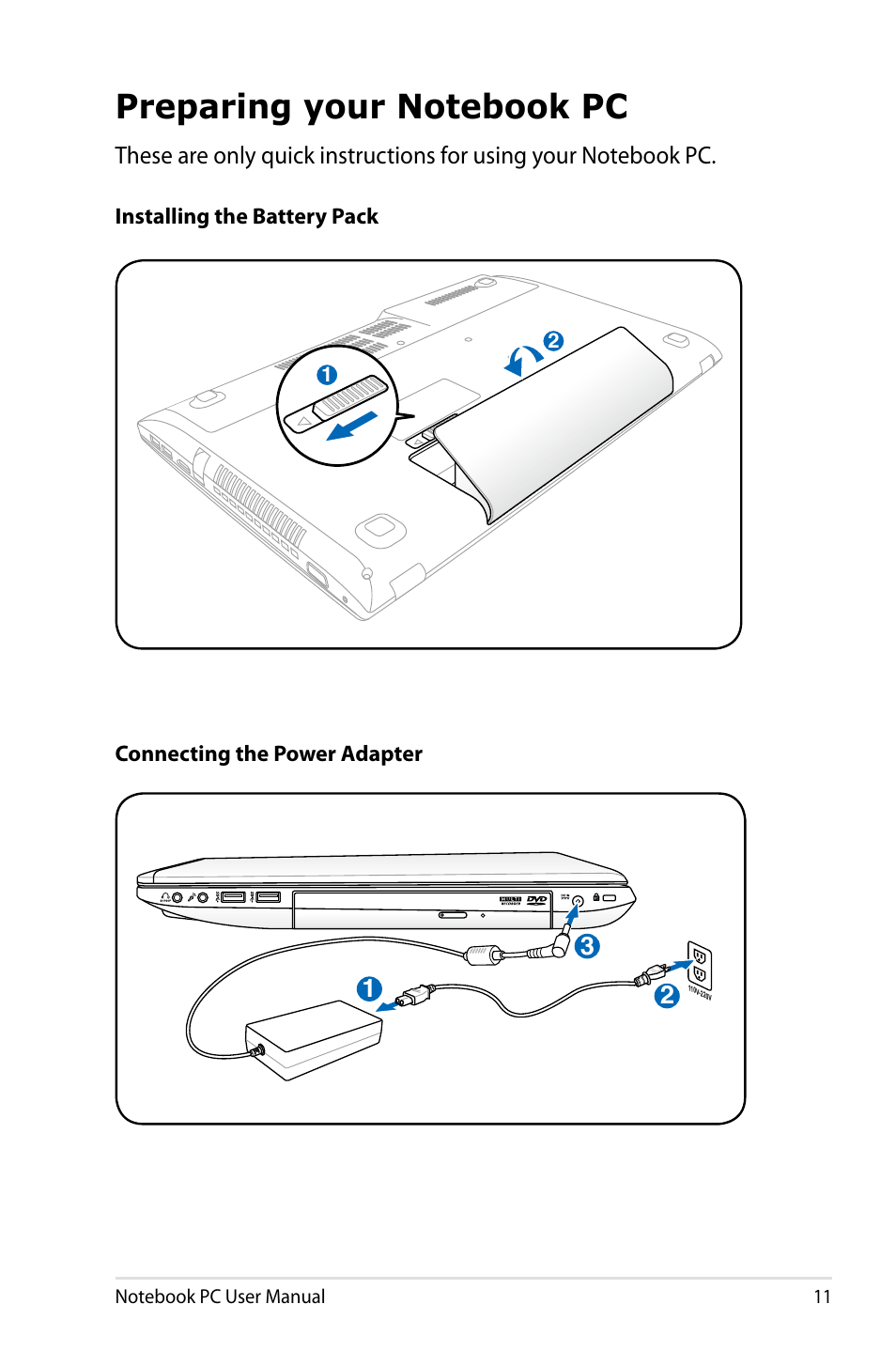 Preparing your notebook pc | Asus R501VZ User Manual | Page 11 / 118