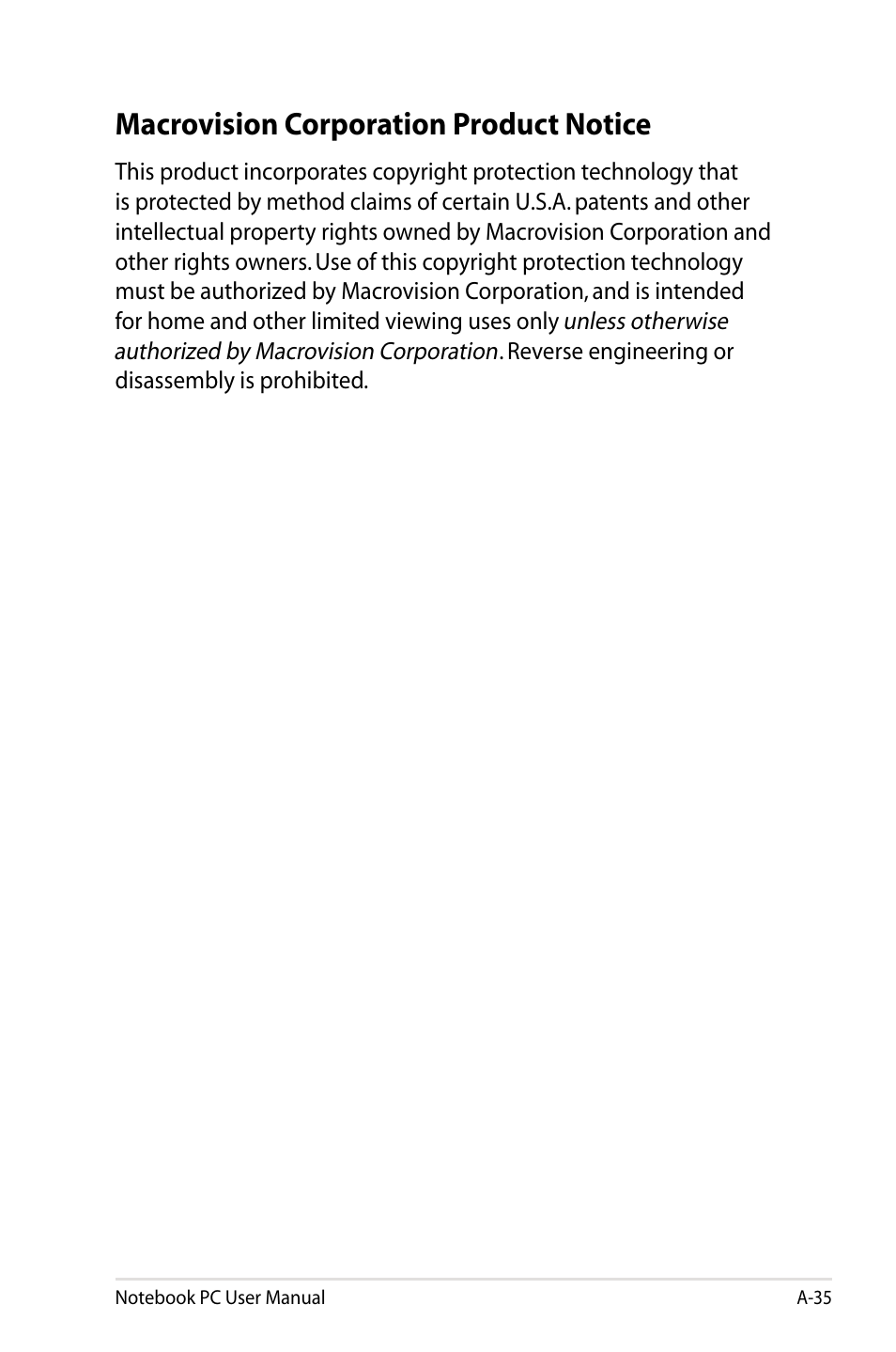 Macrovision corporation product notice | Asus R501VZ User Manual | Page 111 / 118