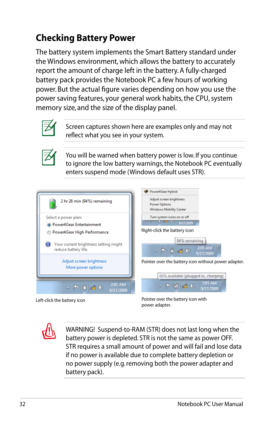 Checking battery power | Asus R501VZ User Manual | Page 32 / 118