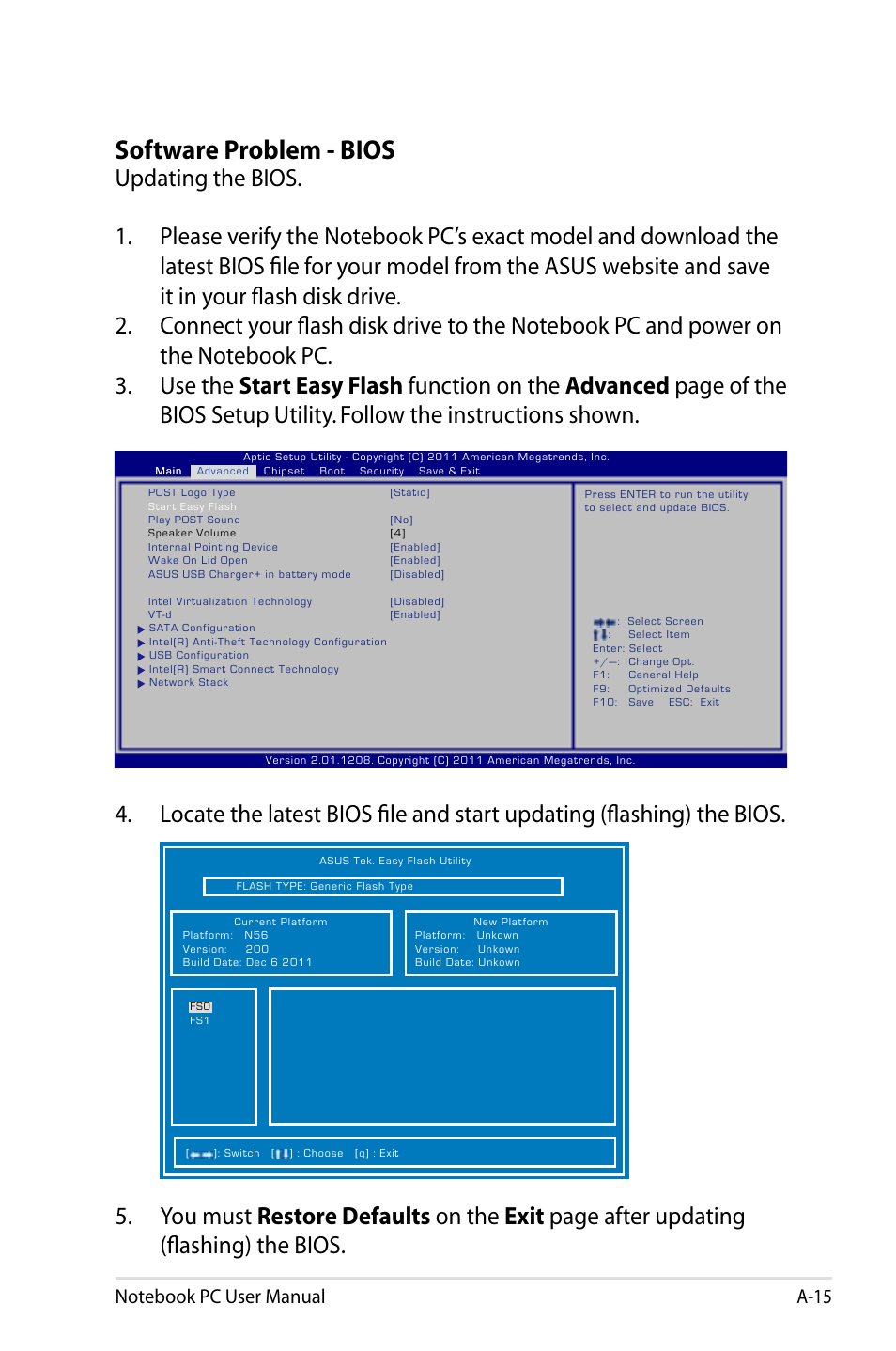 Software problem - bios | Asus R501VZ User Manual | Page 91 / 118