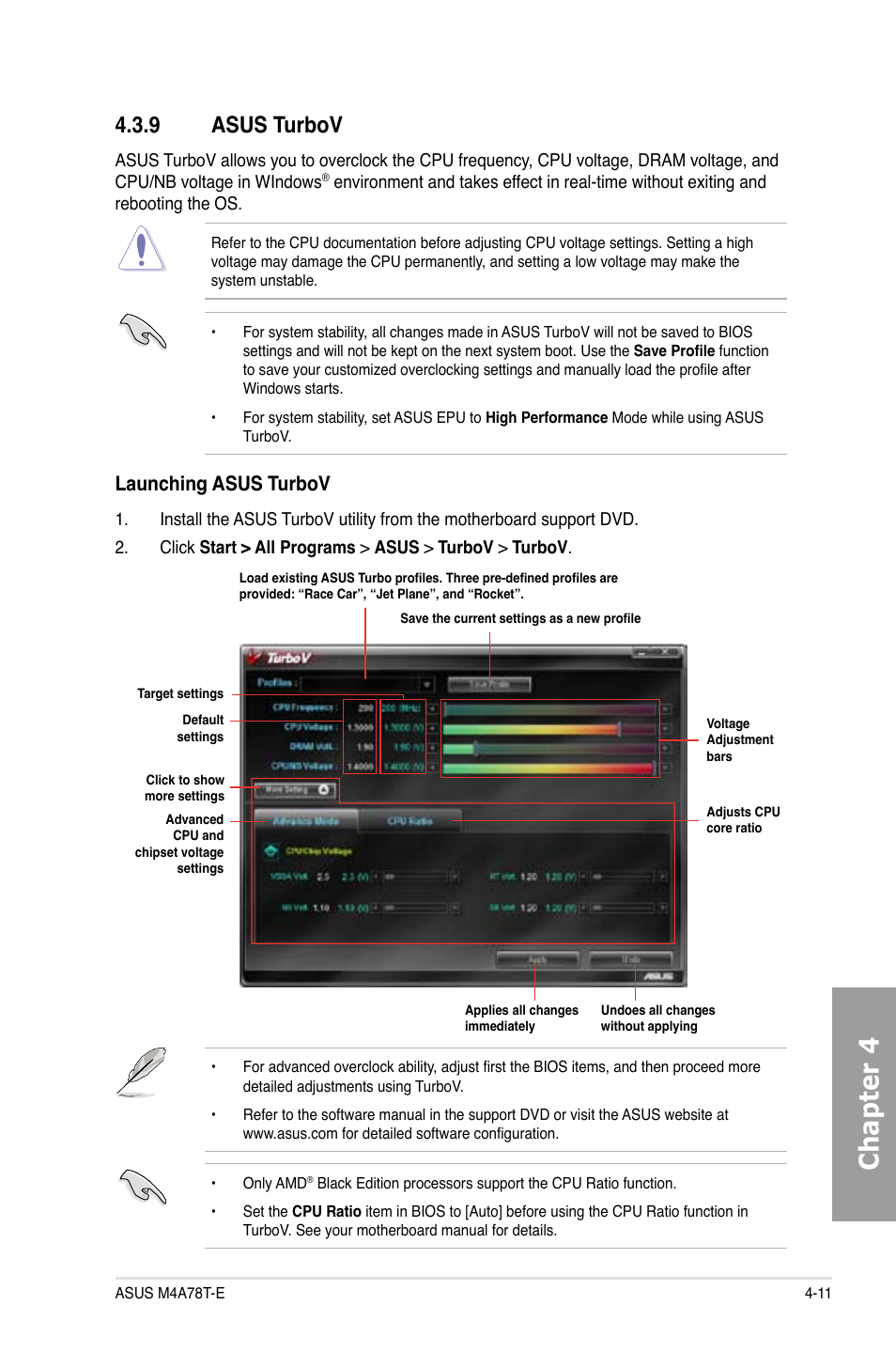 Chapter 4, 9 asus turbov, Launching asus turbov | Asus M4A78T-E User Manual | Page 105 / 122