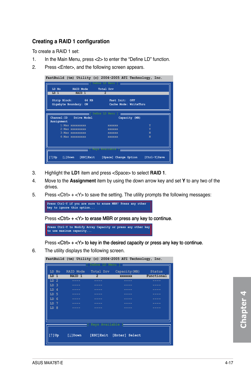 Chapter 4, Creating a raid 1 configuration | Asus M4A78T-E User Manual | Page 111 / 122