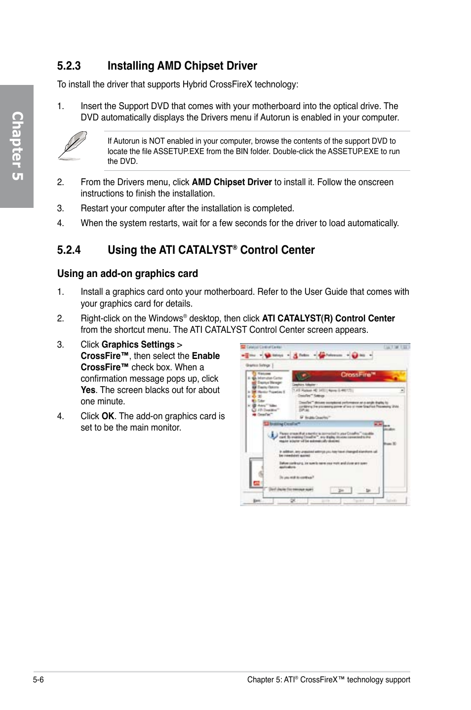 Chapter 5, 3 installing amd chipset driver, 4 using the ati catalyst | Control center | Asus M4A78T-E User Manual | Page 120 / 122