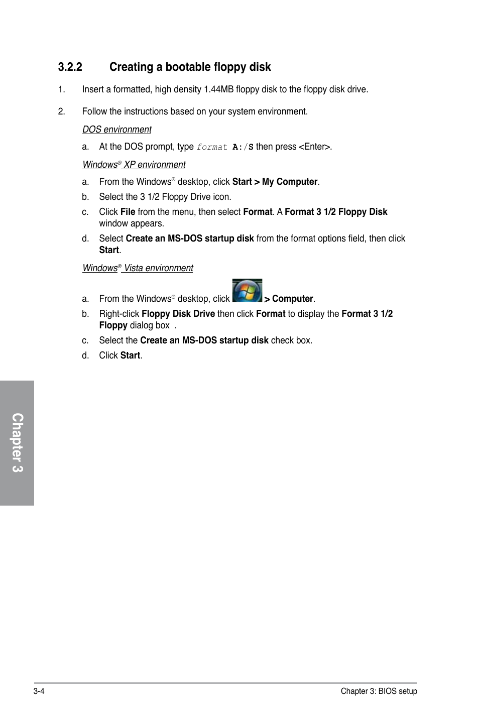 Chapter 3, 2 creating a bootable floppy disk | Asus M4A78T-E User Manual | Page 62 / 122