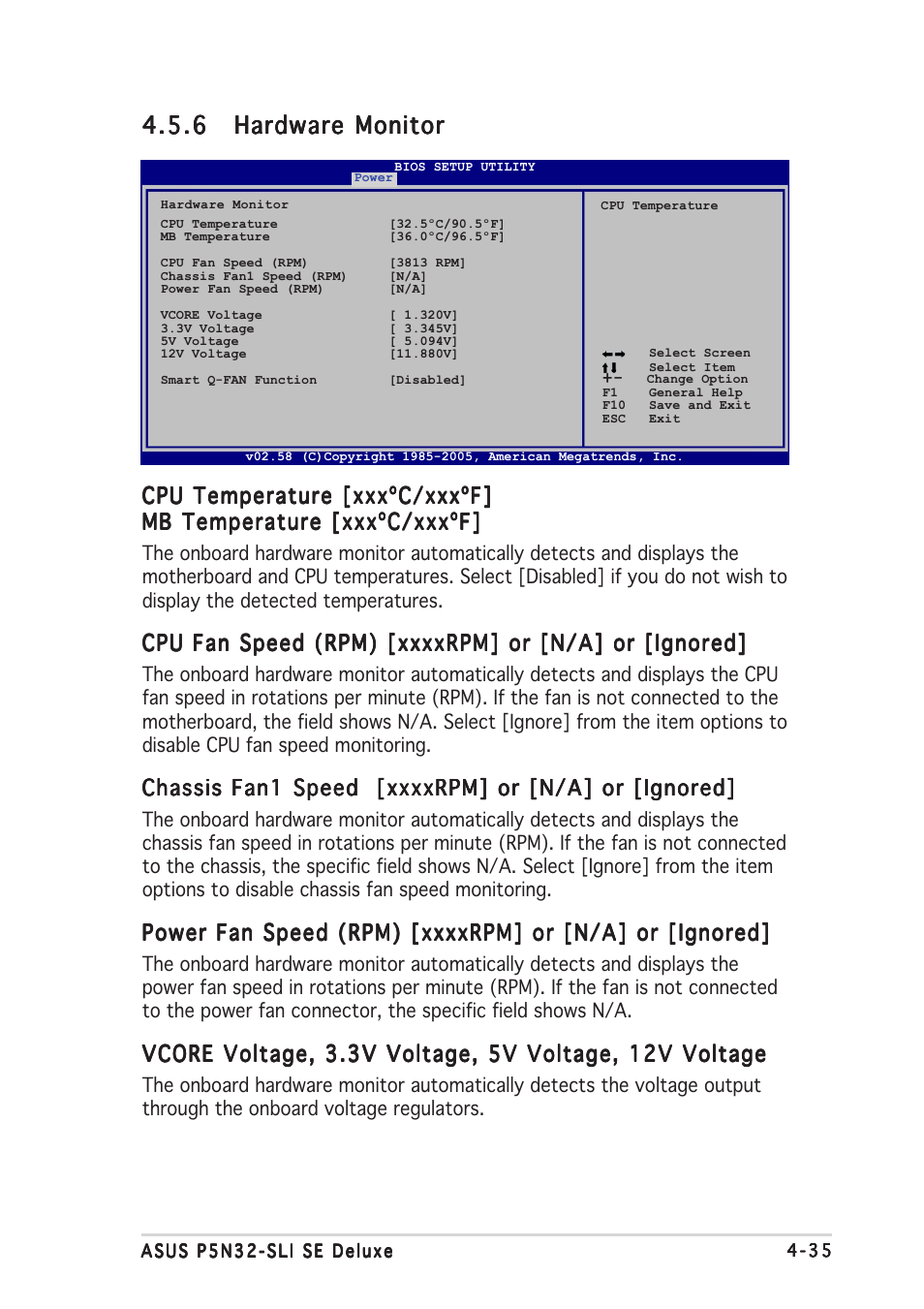 Cpu temperature [xxxºc/xxxºf | Asus P5N32-SLI SE Deluxe User Manual | Page 109 / 174