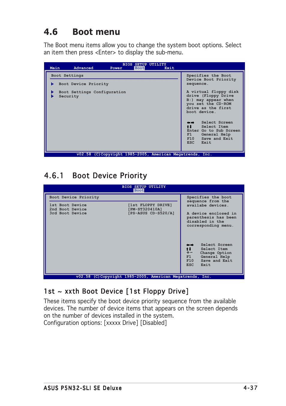 6 boot menu, 1st ~ xxth boot device [1st floppy drive | Asus P5N32-SLI SE Deluxe User Manual | Page 111 / 174