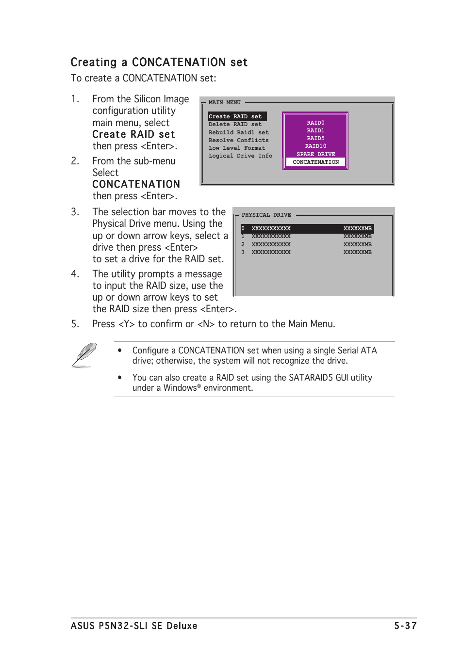 Creating a concatenation set | Asus P5N32-SLI SE Deluxe User Manual | Page 155 / 174