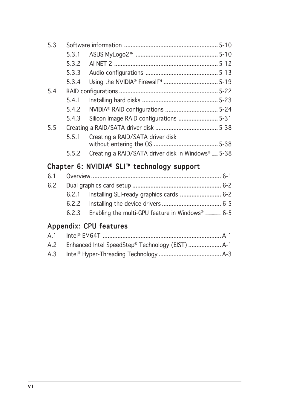 Asus P5N32-SLI SE Deluxe User Manual | Page 6 / 174