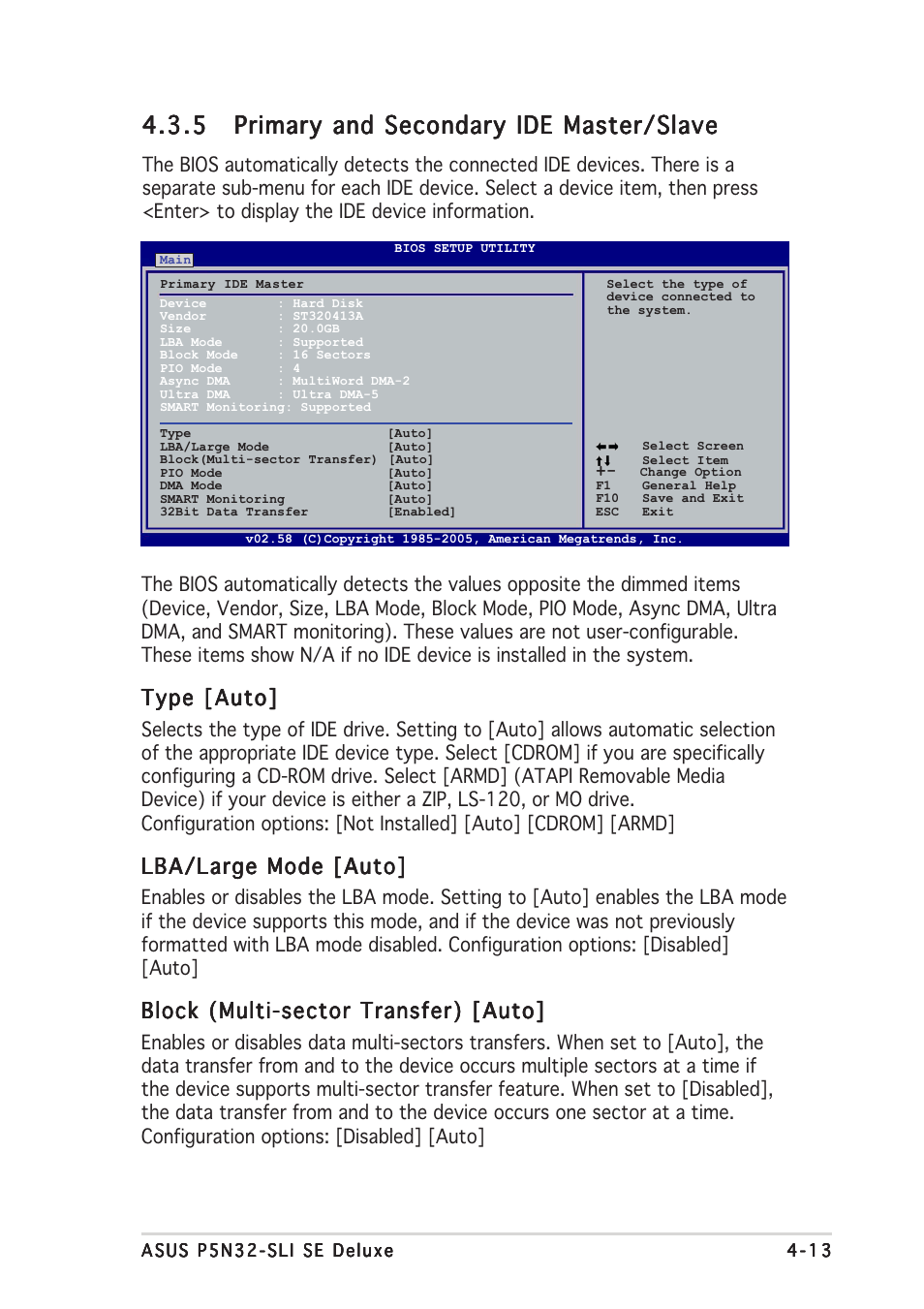 Type [auto, Lba/large mode [auto, Block (multi-sector transfer) [auto | Asus P5N32-SLI SE Deluxe User Manual | Page 87 / 174