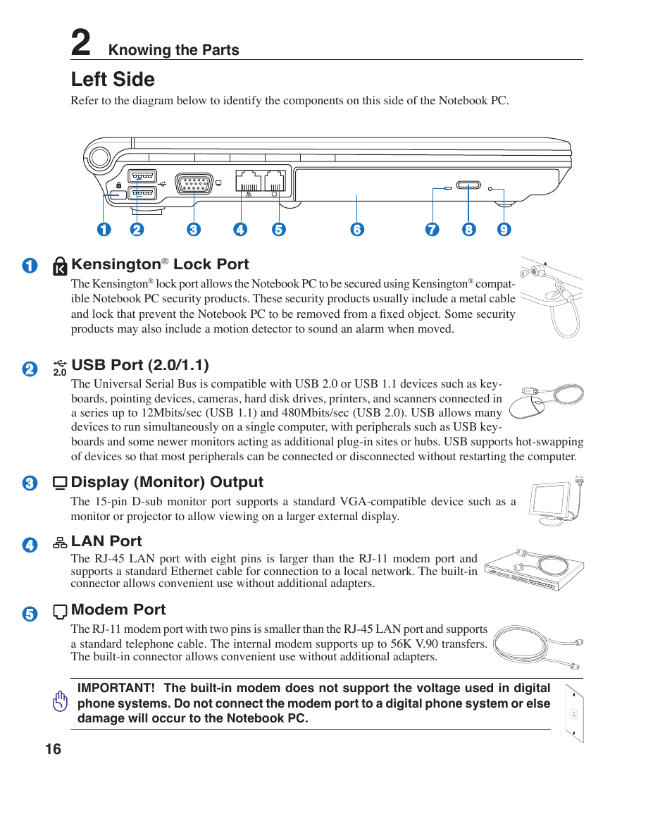 Left side | Asus W3Z User Manual | Page 16 / 71