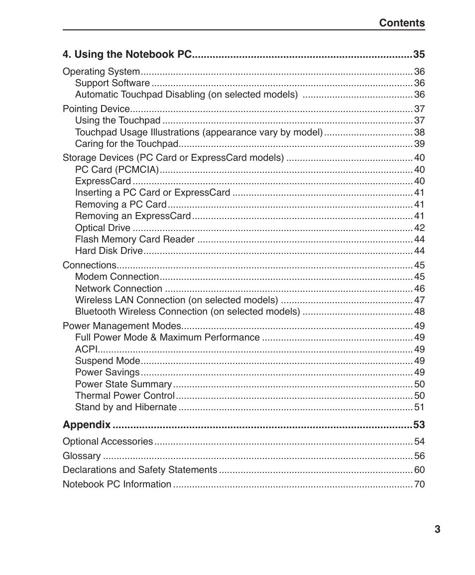 Asus W3Z User Manual | Page 3 / 71