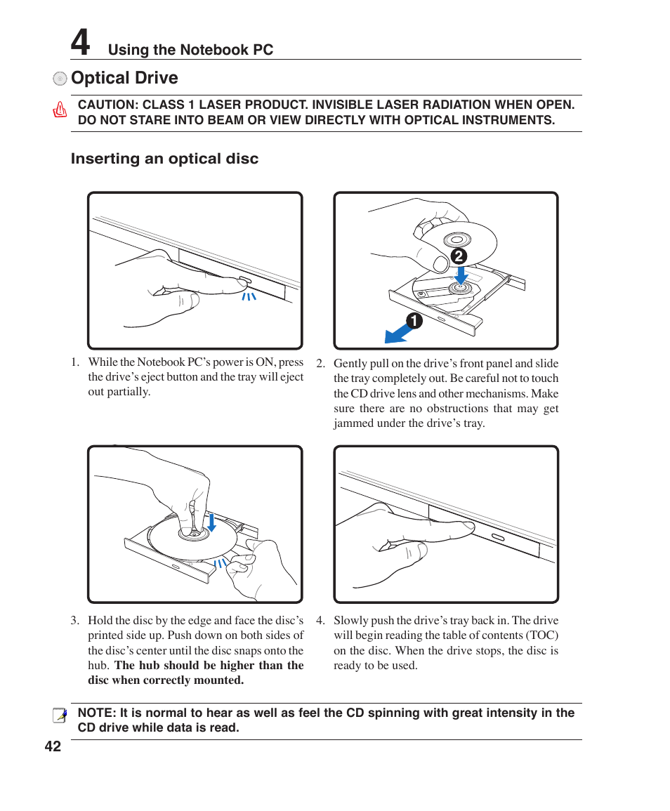 Optical drive | Asus W3Z User Manual | Page 42 / 71