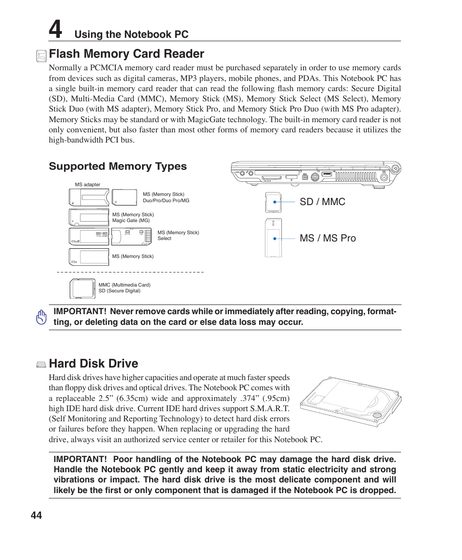 Hard disk drive | Asus W3Z User Manual | Page 44 / 71