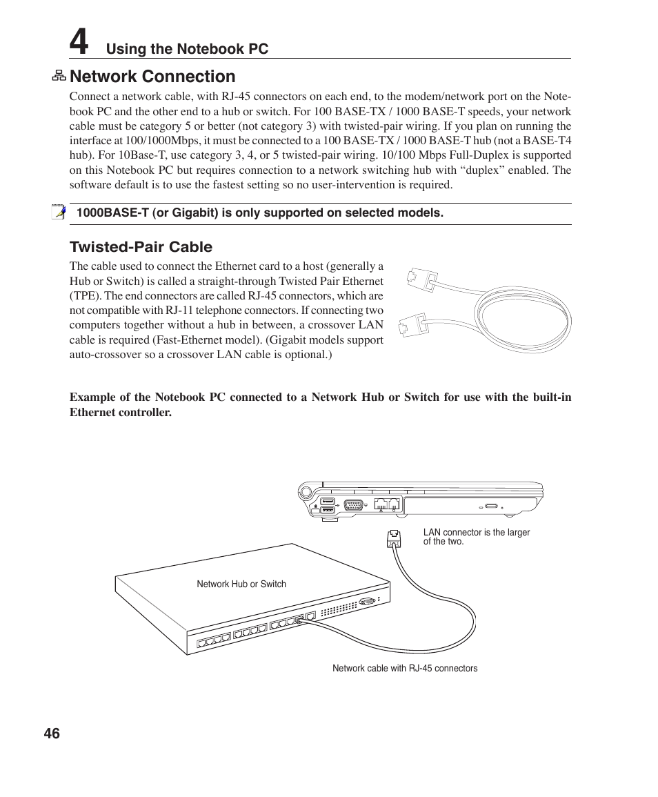 Network connection | Asus W3Z User Manual | Page 46 / 71