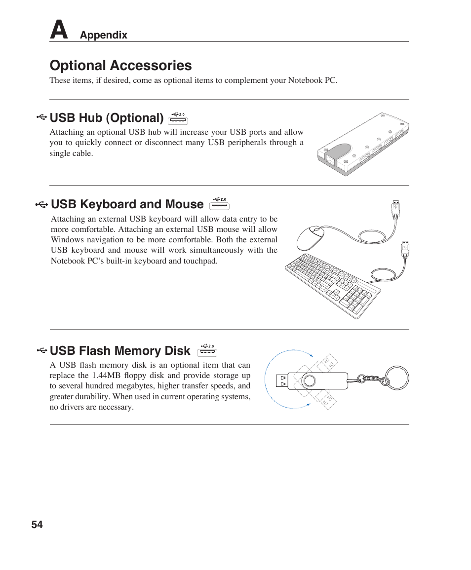 Optional accessories | Asus W3Z User Manual | Page 54 / 71