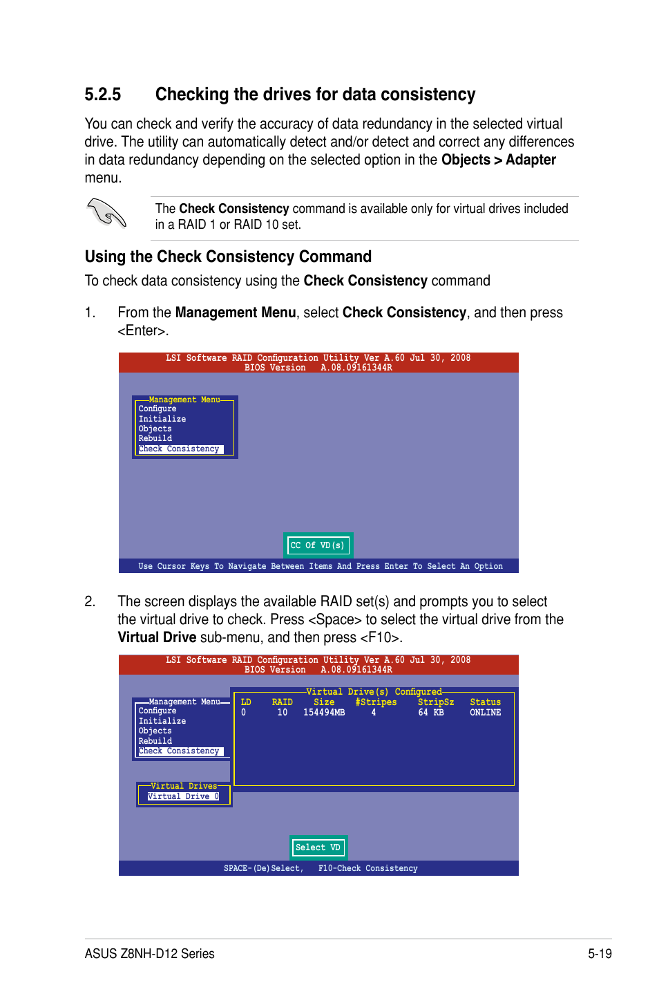 5 checking the drives for data consistency, Using the check consistency command | Asus Z8PH-D12/IFB User Manual | Page 113 / 170