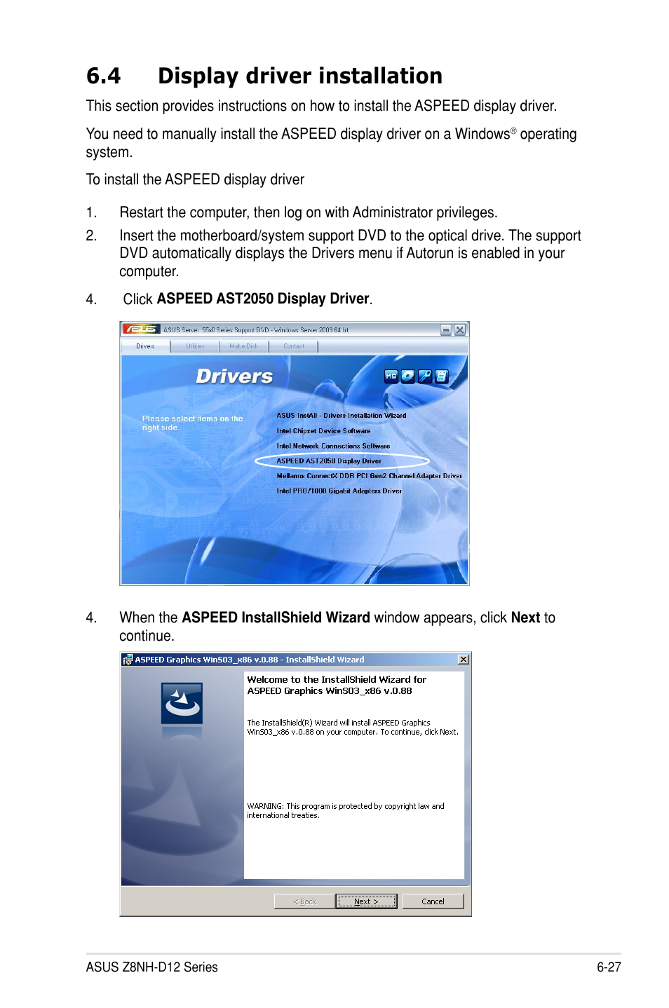4 display driver installation | Asus Z8PH-D12/IFB User Manual | Page 155 / 170